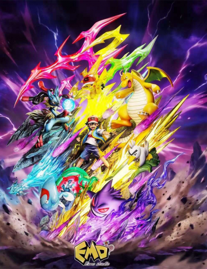 Mô hình EMO Studio - Ash Ketchum, Pikachu, Mega Lucario, Dragonite, Sirfetch'd, Dracovish, Gengar